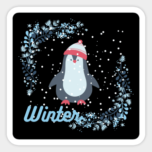 Winter penguin in snow fall Sticker